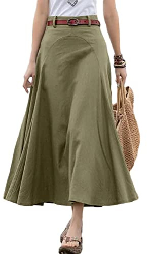 Onsoyours Gonne di Jeans Estate da Donna Gonna Lunga con Vita Alta Gonna Invernale a Linea Stretta Gonna Longuette Casual A-Line Gonna con Tasche con Coulisse A Verde XL