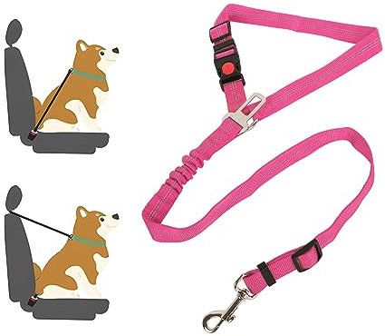 Lollanda Sicherheitsgurt Hund Auto, Hundegurt fürs Auto Sitze mit Reflektierenden Streifen und Pufferseilen, Verstellbarer Hundegurt für Große Mittlere und Kleine Hunde (Rosenrot)