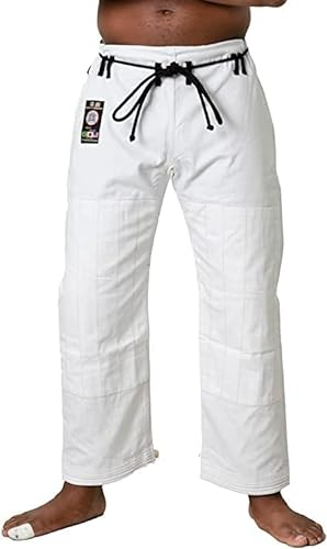 Ronin BJJ Pants for Adults – Cotton Martial Arts Pants with 6-Loop Cord Drawstring (A3, White/Silver)