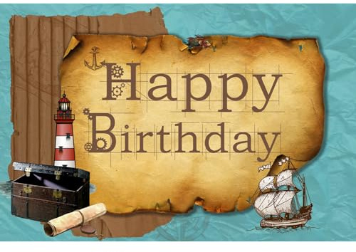 Ttincceer Tema náutico cumpleaños telón de Fondo 250x180cm Faro Vela Vintage Mapa Textura fotografía Fondo Feliz cumpleaños Fondo recién Nacido bebé Ducha Fiesta Banner