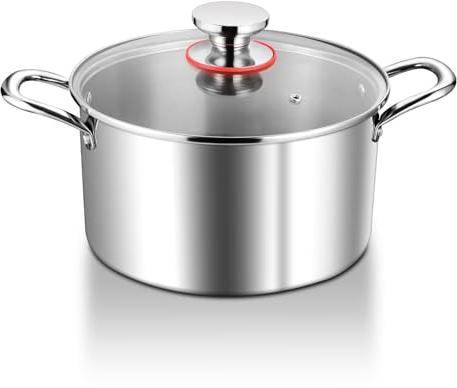 HaWare Stock Pot, 4.5L Tri-Ply Stainless Steel Soup Pot with Visible Lid, 22cm Cooking Stockpot for Induction/Electric/Gas/Ceramic, Healthy & Non Toxic, Easy Clean