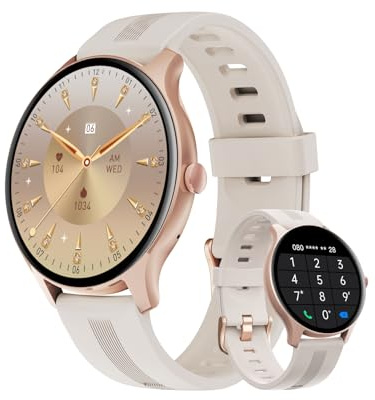 HUAKUA Montre Connectée Femme Homme Repondre Appel Ronde pour Android iOS | Smartwatch 1,38 Pouces Podometre Cardiofréquencemètre Oxymetre Montre Sport Étanche IP68 Multisports Notification Message