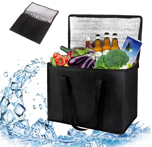 Kühltasche Groß Faltbar,35L Thermotasche Picknicktasche Kühltasche Gross Auto Eistasche,Lunch Tasche,Kühlbox für Picknick (schwarz)