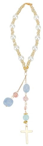 DELORIGIN Perline Croce Specchio Retrovisore Accessori Con Perline Giada Naturale Auto Ornamento Da Appeso Specchio Retrovisore Rimorchio Acchiappasole Rimorchio Auto Specchio Retrovisore Per Auto