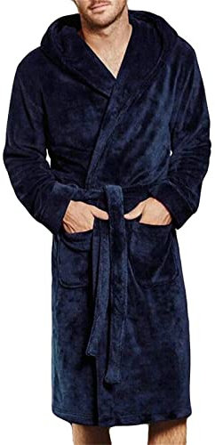 Leichter Herren-Bademantel | Flanell-Bademantel mit Kapuze für Herren, einfarbig, mit Taschen und Gürtel, Fleece-Robe, Schlaf-Kapuzenpullover, gemütlicher Bademantel, lockere Passform,