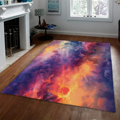 BYLEEHOMED Sky Clouds Sunset Area Teppich für Wohnzimmer Rutschfester Low Pile Cloud Mist Klassenzimmerteppich 120x170cm Maschinenwaschbarer Boho-Teppich für Kinderzimmer