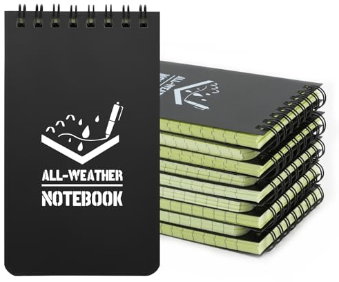 RETON 10 Stück Wasserdichte Notizblock, 3 x 5 Zoll Pocket Notizbuch, Allwetter-Notizblöcke mit Top-Spirale, Taktische Steno Blöcken mit Raster für Aktivitäten im Freien Aufnahmen (Schwarz)