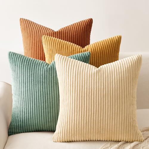 Topfinel Fundas de Cojines 60x60 Decoracion Hogar 4 Piezas Funda para Cojin Sofa Cama Salon de Estar Dormitorio Sillas Jardin Habitación de los niños Pana Naranja-Azul