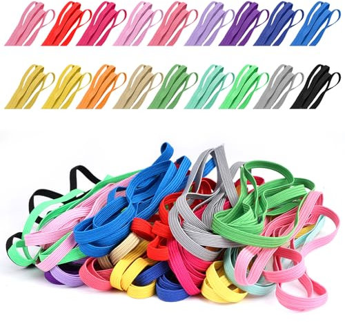 18 Farben Buntes Gummiband Nähen, 6 mm x 1 m Bunte Gummibänder Flache, Bunt Gummilitze Hosengummi, Reißfeste Falzgummi Elastisches Einfassband, Gummibänder zum Nähen für DIY Handwerk Kleidung