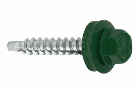 Trapezblechschrauben Bohrschrauben mit EPDM Dichtscheibe für Holzunterkonstruktionen - Blechbohrschraube für Holzuntergrund (RAL6005 - Moosgrün, 4,8 х 55 mm (200 Stück))