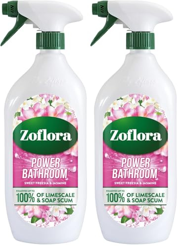 Zoflora Sweet Freesia & Jasmine Power Bathroom Cleaner, Removes Soap Scum, Limescale Remover & Prevention, Antibacterial Multi-Surface Bathroom Spray, Kills 99.9% Of Bacteria & Viruses, 1 X 800 ml