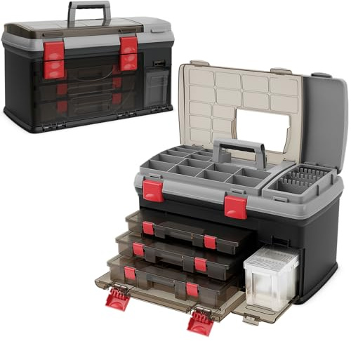 COSTWAY 5 Layer Fishing Tackle Box with 19 Compartments, 3 Removable Utility Boxes & Adjustable Dividers, Portable Tackle Storage Organizer for Vest Casting Fly Fishing