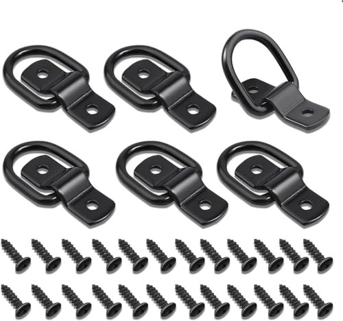 UOSIWYA 6 ganci di ancoraggio con anello a D, resistenti, con viti, in acciaio inox, per rimorchi, camion, barche, auto, kayak (nero)