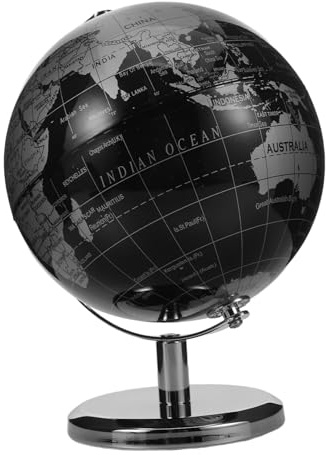 WOONEKY Globo Terráqueo de Escritorio Europeo Elegante con Diseño Vintage Negro y Plateado Inglés Giratorio para Oficina Aula y Decoración