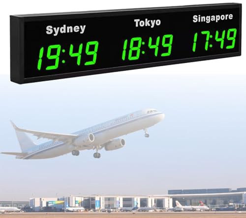 Hydravex Orologio Mondiale per Grandi Zone, Orologio Digitale a LED da Parete per Città con 3/4/5 Città, per Hotel, aeroporti multinazionali, sedi di Gare, aziende multinazionali Green-3City