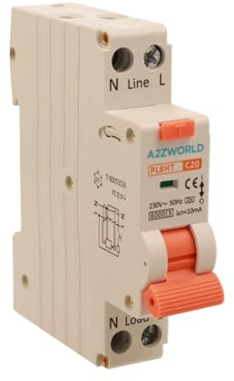 Interruttore Differenziale Magnetotermico 10mA Per Zone Umide, 20A C20, RCBO Tipo A Curva C, 1 Modulo DIN, 1P+N 6kA 220V, Serie PL8HT Professionale