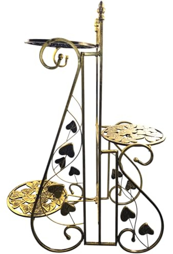 Blumenständer mit 3 runden Ablagen für Blumentöpfe (74 cm hoch), Planzentreppe 17-2 Pflanzenregal Blumenregal Blumenampel aus Metall (Gold) Blumentreppe Regal Metallregal Etagere Gartenregal