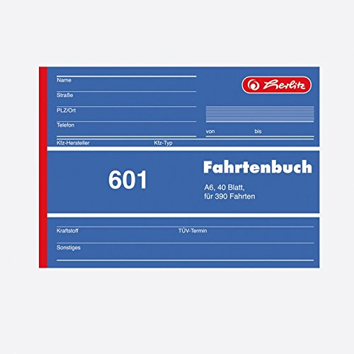 Fahrtenbuch, für PKW, A6 quer, 40 Blatt, für 390 Fahrten