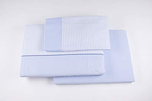 Burrito Blanco | Juego de sábanas Algodón 100% Franela Premium | Cama de 180 cm (+Medidas Disponibles) | 3 Piezas (Encimera, Funda de Almohada y Sábana Bajera) | Color Azul 546 (180x190/200cm)