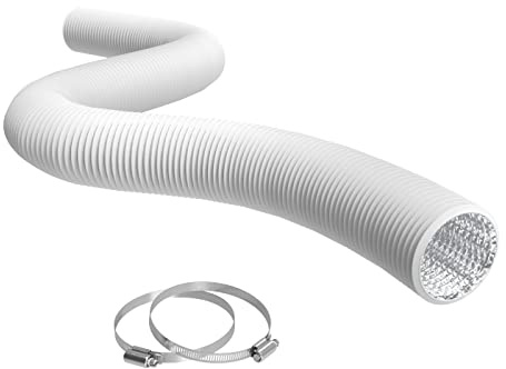 TerraBloom Flexible 4 Inch Ducting - White 8 Feet Flex Aluminum Duct with 2 Clamps – 4 Layer HVAC Ventilation Air Hose - Great For Grow Tents, Dryer Rooms, House Vent Register Lines