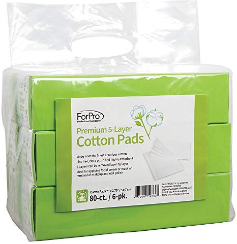 ForPro Professional Collection Premium 5-Layer 100% Cotton Pads for Cosmetic Application and Product Removal, 2 x 2.75, White, 80-Count (Pack of 6)