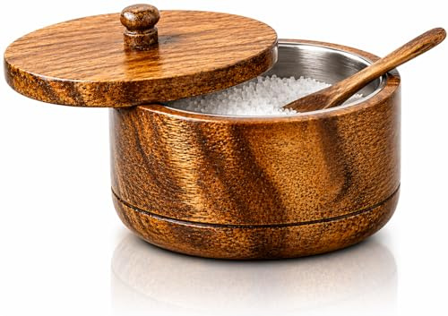 Sucrier décoratif rustique en bois avec couvercle à large bouche, bonbons, bocaux à épices, condiments et noix, bol de service, sel, épices, herbes, feuilles en vrac, boîte de rangement pour thé