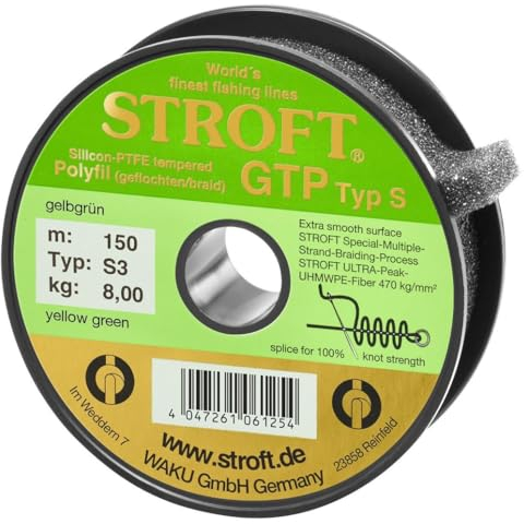 WAKU STROFT GTP S Typ 3 Gelbgrün 150m Geflochtene Angelschnur 8,00 Kg