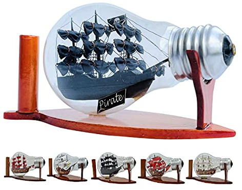 Black Pearl Caribbean Pirate Ship in a Bottle Glass Nautical Decoration Christmas Home Display Collection Handmade Miniature Boat Model For Tabletop Watercraft Warship Historical Ocean LAMP-444