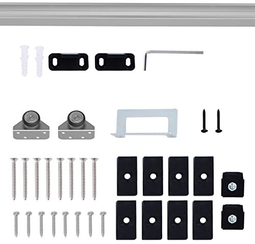 HOMCOM Herraje para Puerta Corredera 186 cm Kit de Accesorios para Puerta Corrediza de Madera con Riel de Metal y 2 Poleas Plateado