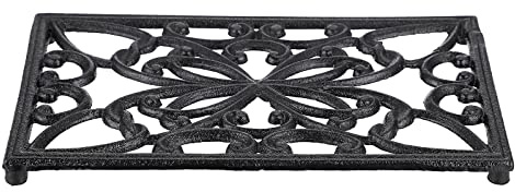 SUMTree Rectangle Cast Iron Trivet, Decorative Heavy Duty Hot Pot Holder Mat, Vintage Butterfly Pattern Cast Iron Trivet with Rubber Pegs for Kitchen Dining Table