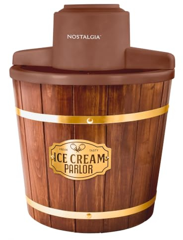 Nostalgia Cubo eléctrico para hacer helados con asa de fácil transporte, hace 4 cuartos de galón en minutos, yogur congelado, gelatina, hecho de madera real