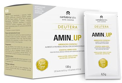 Amin up supplemento nutrizionale a base di aminoacidi essenziali con vitamine B1 e B6, per disfagia, gusto agrumi, 20 bustine da 6,5g