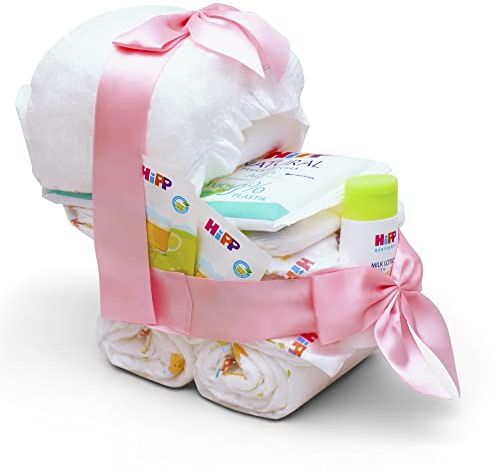 MilaBoo® Kinderwagen Windeltorte rosa I Geschenk zur Geburt oder Taufe I Handgemachte Premium Windeltorte Mädchen für Babyparty I Made in Germany