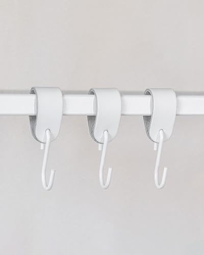 M Metallbude LEDER S-HAKEN 3er Set Design Kleiderhaken Garderobenhaken mit Lederschlaufe Weiß/Weiß. Aus hochwertigem pulverbeschichtetem Stahl und Echtleder. Minimalistisch. Modern. Stabil. 3 Stück.