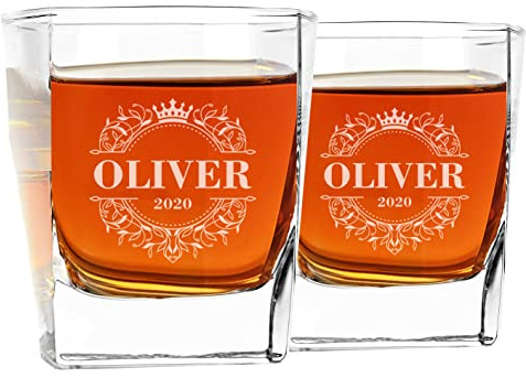 Cadeau pour Hommes et Femmes Lot de 2 verres à whisky personnalisés 270 ml, 48 motifs différents
