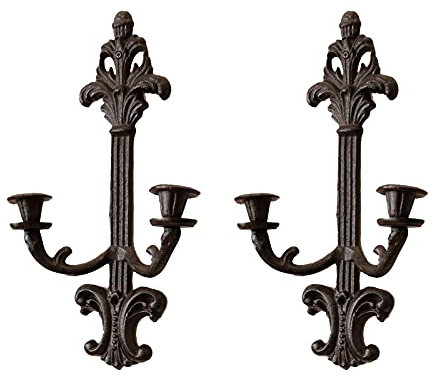 ADITAM Set aus 2 an der Wand montierten Kerzenhaltern aus Gusseisen, hängender Kerzenhalter für die Wand, Wandkunst für Wohnzimmer, Kamin, Hof, Pfad (rostig) Double The Comfort