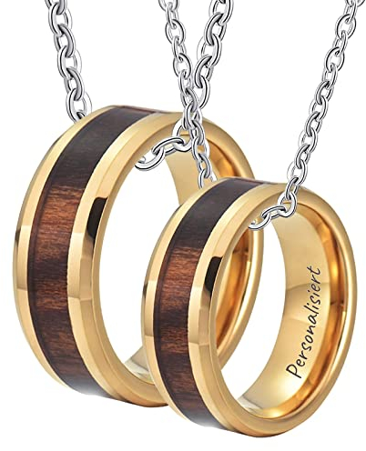 AmDxD Partnerkedja personlig i volfram, 2 stycken ringar hänge trä partnerkedjor, guld för kvinnor män, bredd 8 mm, kedjelängd 50 cm 60 cm, Volfram, Ingen zikonia