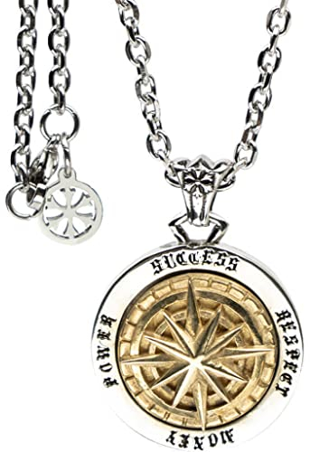 qsebhnj Nordische Wikinger-Halskette Odin nordische drehbare Kompass-Anhänger-Halskette Wikinger-Talisman-Anhänger-Halskette nordischer Wikinger-Schmuck für Männer mit Geschenkbox,Metallisch