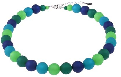 Adi-Modeschmuck Polariskette 'Rosanna', 14mm italienische Polarisperlen in aktuellen Modefarben, handgefertigt in Berlin (Grün- und dunkle Blautöne)