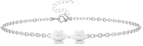 Personalisiertes Armband mit Pfotenabdruck und eingraviertem Namen Hundepfoten Anhänger Armband mit 1-4 Namen Haustier Gedenkschmuck für Tierliebhaber,Mama Armband mit Kindernamen Muttertagsgeschenk