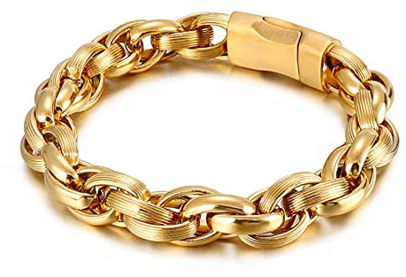 Wycian Gold Armband, Armbänder Herren 22 cm Edelstahl Doppelring Mehrschichtig Breit 11mm Kettenarmband für Jubiläum Geburtstag