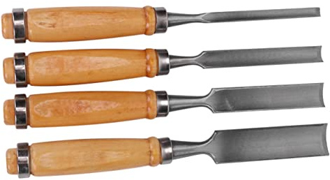 Set di 4 Sgorbie Semicircolari con Manico in Legno e Anello di Ferro | Argento, Lama in Legno e Acciaio, Forte Rimozione Trucioli, Resistente ai Colpi, per Laboratorio di Intaglio