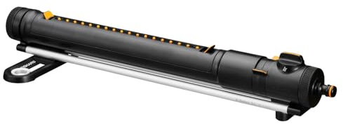 Fiskars X-Series Irrigatore Oscillante S-L, Comprensivo di filtro estraibile e strumento per la pulizia degli ugelli, Irrigazione di 300-500 m², Nero/Arancio, 1070831