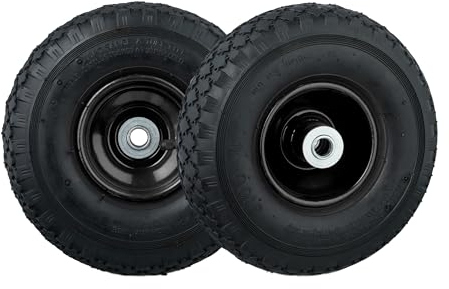 Relaxdays Sackkarrenrad 2er 3.00-4 Set da 2 Ruote per Carrello e Carriola, Ruotino Scorta ad Aria con Cerchione in Acciaio, ASSE D: 16mm, Nero, 50 mm