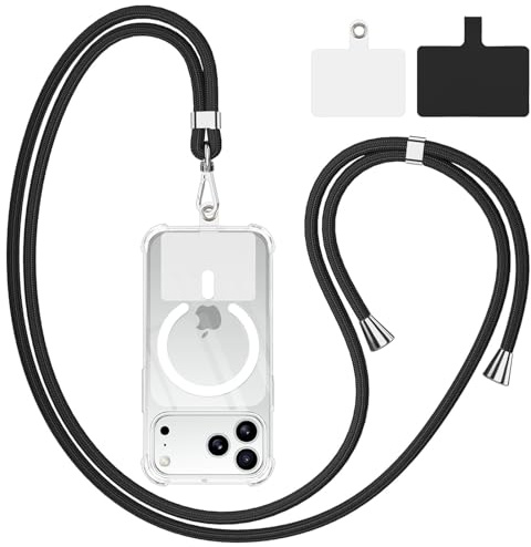 Yoedge Handyband Universal Schlüsselband zum Umhängen Handy Kette mit 2er Handy Lanyard Pads,Verstellbares Handy umhängeband Handyband Smartphonekette geeignet für jeder Hülle, Schwarz