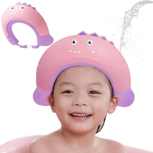 KAMHBE - Cuffia da doccia per bambini, regolabile, per lavare i capelli, per occhi, orecchie e viso (rosa-mostro)