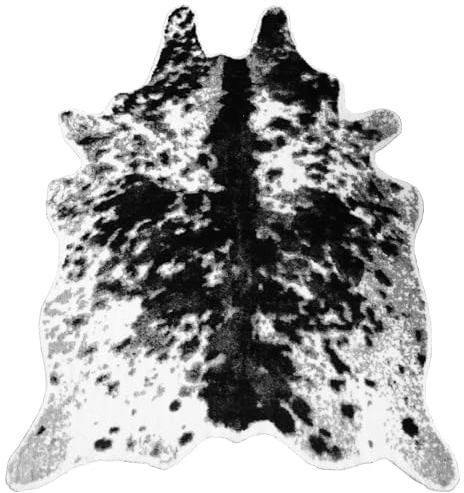 MustMat Tappeto in finta pelle bovina con stampa di mucca, tappeto per soggiorno (bianco e nero, 1,6 x 2 m)