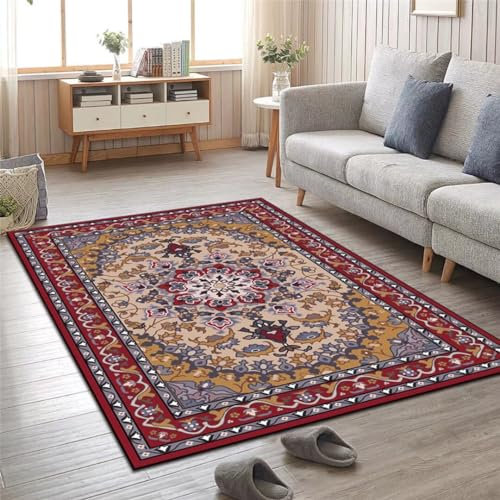Kunsen 300X400CM Teppich Rutschstop Kurzflorteppich, bequem, rutschfest, schmutzabweisend, Flur und Wohnzimmer, waschbar Bettumrandung Rot Salonteppich Läufer