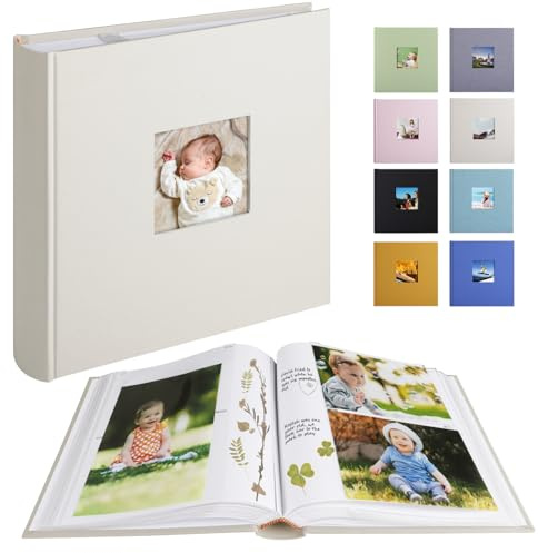 Leinen Fotoalbum Einsteckalbum mit 100 Seiten, Klein Fotoalbum zum Einstecken Fasst 200 Fotos im Format 10x15 Horizontal oder 100 Fotos im Format 13x18 Vertikal (klassisches Beige)
