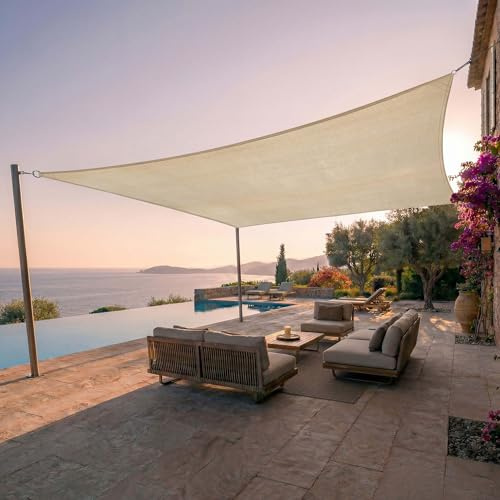 Jardinion Vela ombreggiante 3x5 m beige rettangolare – protezione solare per terrazza, HDPE 180 g/m², vela ombra con protezione UV, giardino balcone campeggio